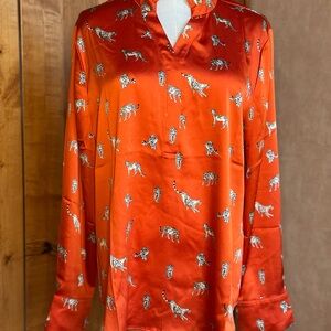 Chico's Orange Satin Blouse with Leopard Print